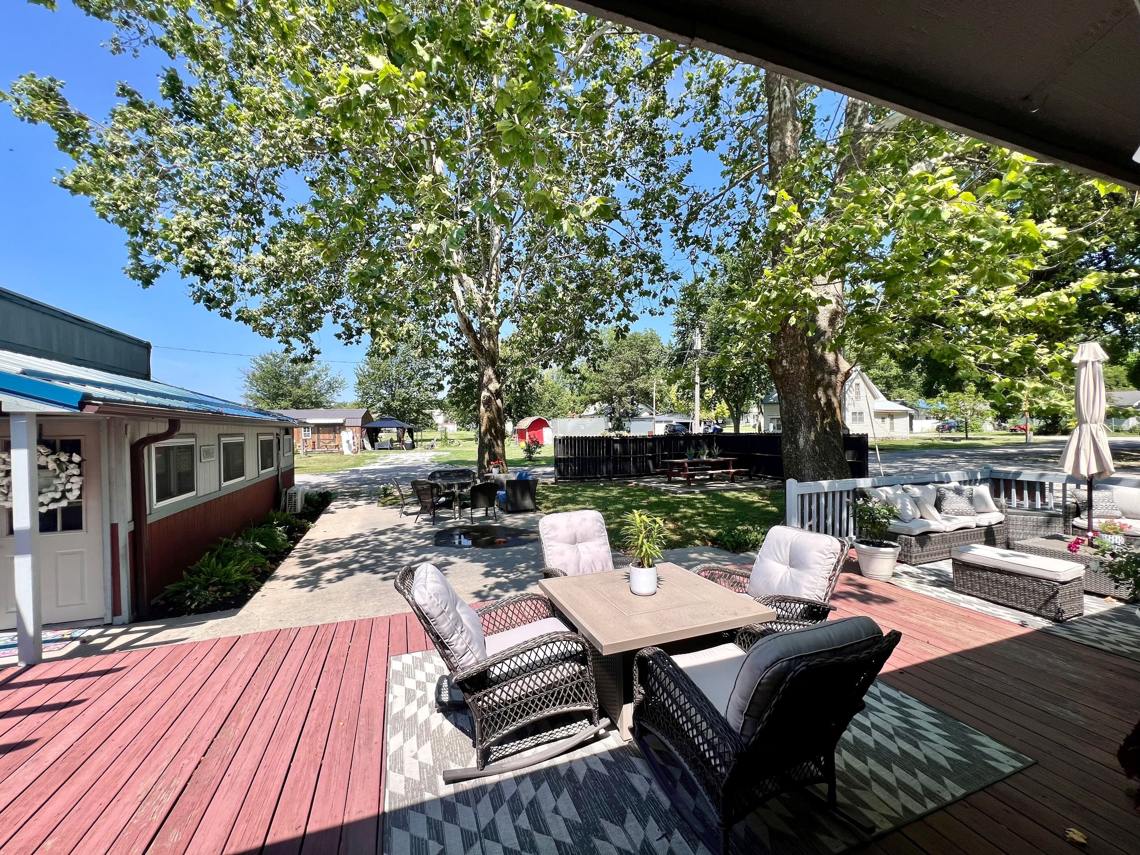 Outdoor patio with different conversational seating areas